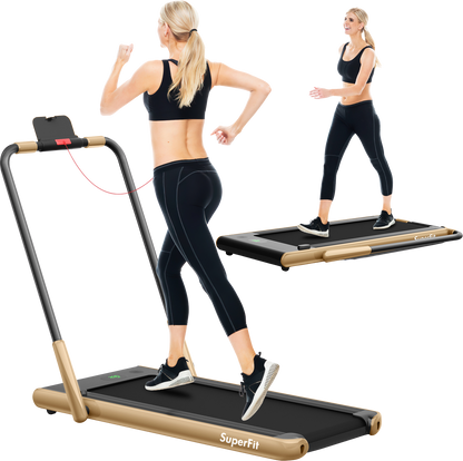 Costway SuperFit Treadmill Folding 2-in-1 No Armrests 2.25 HP App Connect Speaker LED Display and Remote Control New - SP37513RE