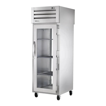 True 27 1/2" Stainless Steel and Aluminum Spec Series One Section Pass Thru Refrigerator, 2 Right Hinge Glass Doors, 115v/1ph - STA1RPT-1G-1G-HC