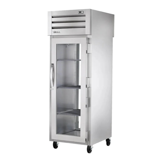 True 27 1/2" Stainless Steel and Aluminum Spec Series One Section Pass Thru Refrigerator, 2 Right Hinge Glass Doors, 115v/1ph - STA1RPT-1G-1G-HC