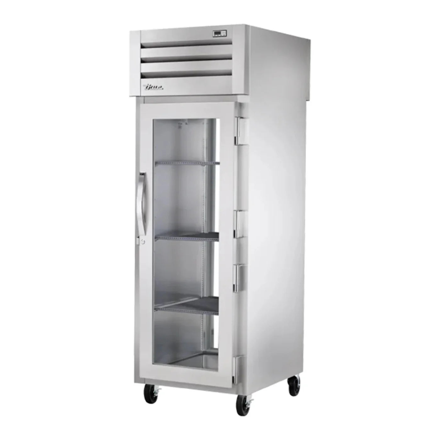 True 27 1/2" Stainless Steel and Aluminum Spec Series One Section Pass Thru Refrigerator, 2 Right Hinge Glass Doors, 115v/1ph - STA1RPT-1G-1G-HC
