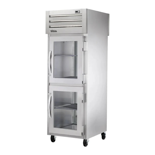 True  27 1/2" Stainless Steel and Aluminum Spec Series One Section Pass Thru Refrigerator, 2 Glass Doors,1 Solid Door, Right Hinge, 115v - STA1RPT-2HG-1S-HC