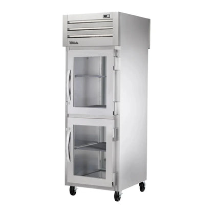 True  27 1/2" Stainless Steel and Aluminum Spec Series One Section Pass Thru Refrigerator, 2 Glass Doors,1 Solid Door, Right Hinge, 115v - STA1RPT-2HG-1S-HC