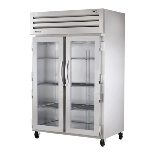 True  52 5/8" Spec Series Stainless Steel and Aluminum Two Section Reach In Refrigerator, (2) Left/Right Hinge Glass Doors, Silver,115v/1ph - STA2R-2G-HC