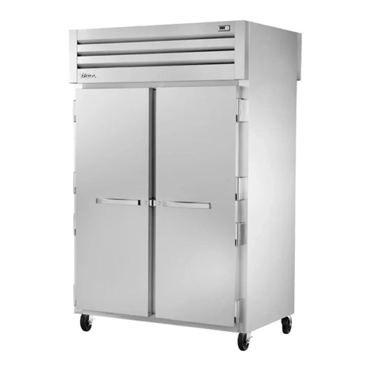 True  52 5/8" Spec Series Stainless Steel and Aluminum Two Section Pass Thru Refrigerator, (2) Glass Doors, (2) Solid Doors, Left/Right, Silver,115v/1ph - STA2RPT-2S-2G-HC
