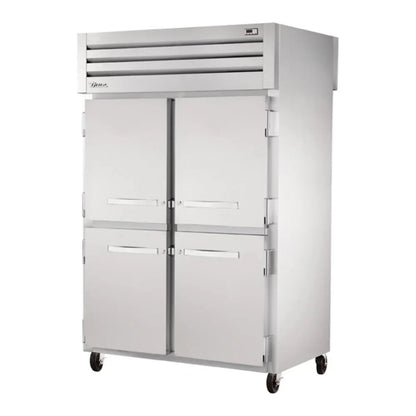 True2G-HC 52 5/8" Spec Series Stainless Steel and Aluminum Two Section Pass Thru Refrigerator, (2) Glass Doors, (4) Solid Doors, Left/Right Hinge,Silver,115v/1ph - STA2RPT-4HS-2G-HC