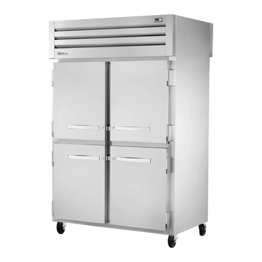 True-HC 52 5/8" Spec Series Stainless Steel and Aluminum Two Section Pass Thru Refrigerator, (6) Left/Right Hinge Solid Doors, Silver, 115v/1ph -  STA2RPT-4HS-2S