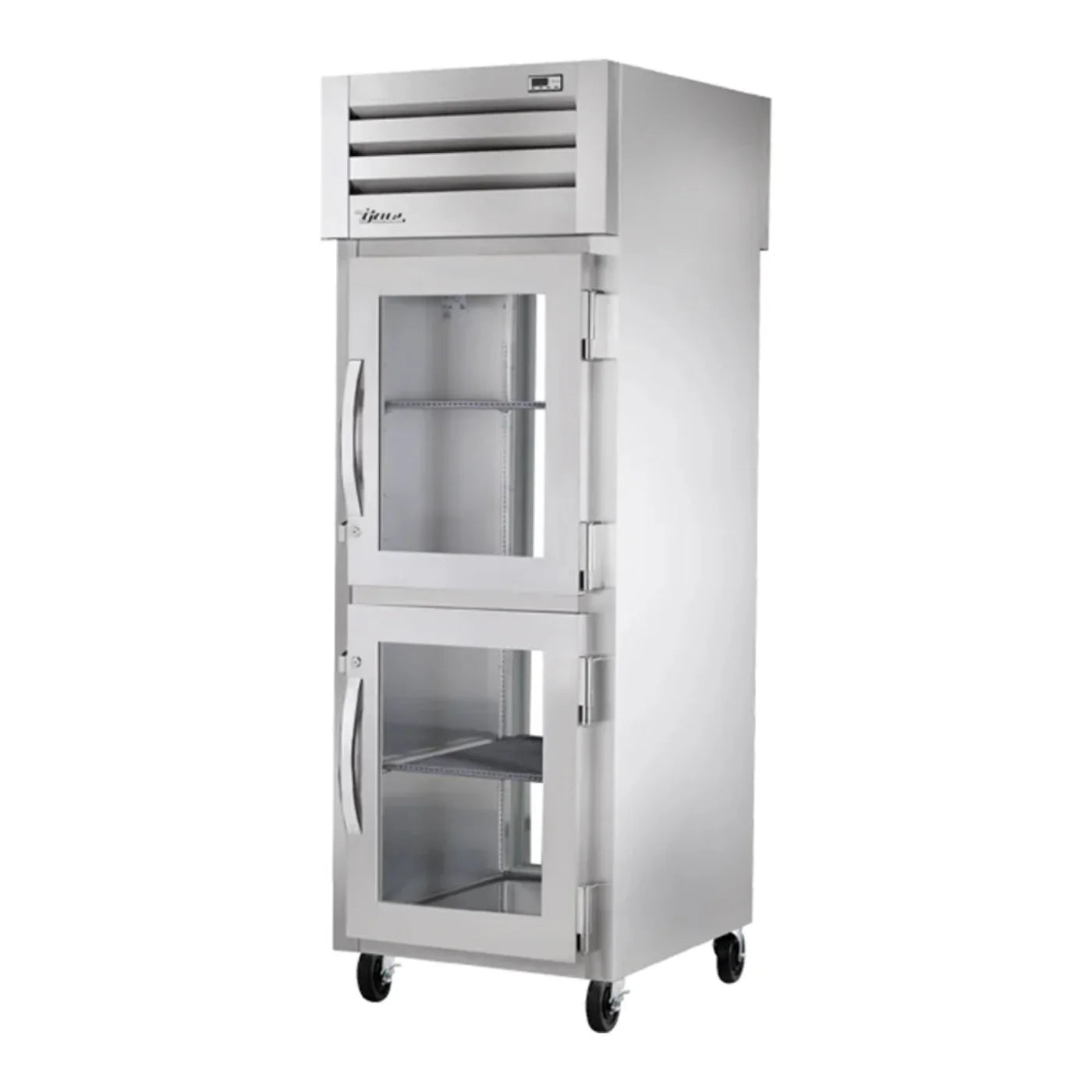 True  27 1/2" Spec Series Stainless Steel and Aluminum One Section Pass Thru Refrigerator, 3 Right Hinge Glass Doors, 115v/1ph - STG1RPT-2HG-1G-HC
