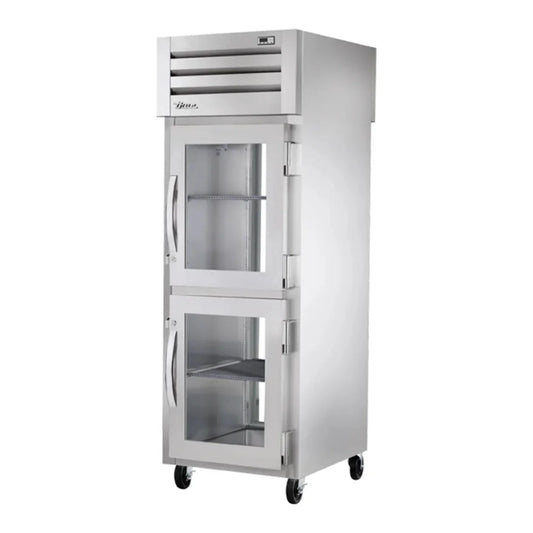 True  27 1/2" Spec Series Stainless Steel and Aluminum One Section Pass Thru Refrigerator, 3 Right Hinge Glass Doors, 115v/1ph - STG1RPT-2HG-1G-HC