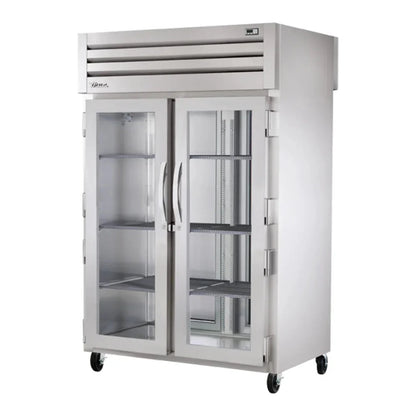 True 52 5/8" Spec Series Two Section Pass Thru Refrigerator, (2) Glass Doors, (2) Solid Doors, Left/Right Hinge,Silver,115v/1ph - STG2RPT-2G-2S-HC