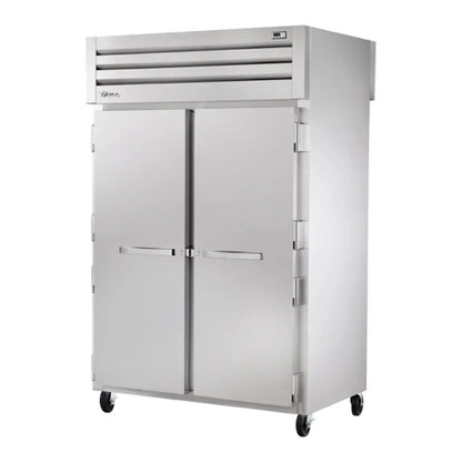 True  52 5/8" Spec Series Stainless Steel and Aluminum Pass-Through Refrigerator Solid Front / Glass Back Door with PVC-Coated Shelves, 115v/1ph - STG2RPT-2S-2G-HC