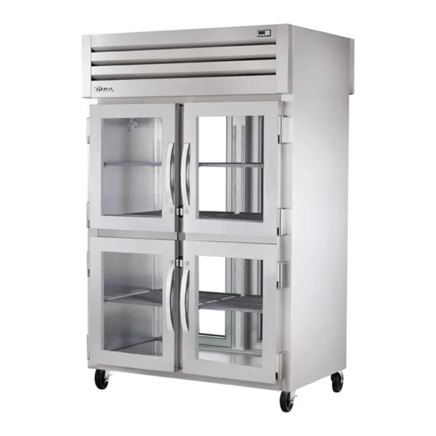 True   52 5/8" Spec Series Stainless Steel and Aluminum Pass-Through Refrigerator with Glass Back Full Door and (6) Left/Right Hinge Glass Doors, 115v/1ph - STG2RPT-4HG-2G-HC