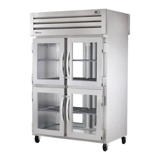 True   52 5/8" Spec Series Stainless Steel and Aluminum Pass-Through Refrigerator with Glass Back Full Door and (6) Left/Right Hinge Glass Doors, 115v/1ph - STG2RPT-4HG-2G-HC