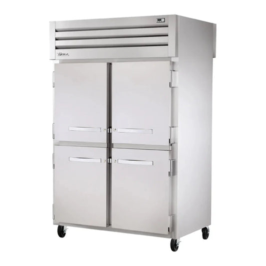 True   52 5/8"  Spec Series Stainless Steel and Aluminum Pass Thru Refrigerator with 6 Left/Right Hinge Solid Doors and LED Lighting, Silver, 115v/1ph - STG2RPT-4HS-2S-HC