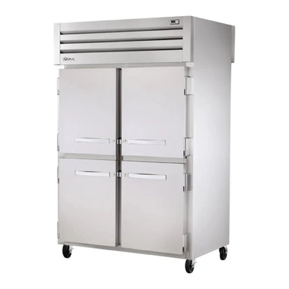 True   52 5/8"  Spec Series Stainless Steel and Aluminum Pass Thru Refrigerator with 6 Left/Right Hinge Solid Doors and LED Lighting, Silver, 115v/1ph - STG2RPT-4HS-2S-HC