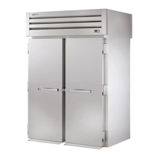 True  68" Aluminum Spec Series Two Section Roll Thru Refrigerator, 4 Left/Right Hinge Solid Doors, Silver, 115v/1ph - STG2RRT-2S-2S