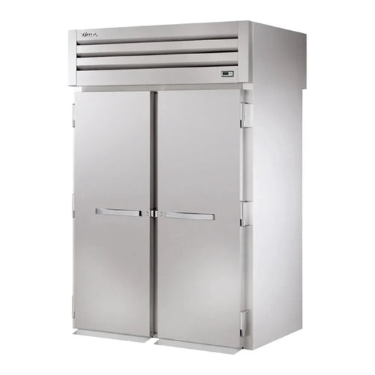 True  68" Aluminum Spec Series Two Section Roll Thru Refrigerator,4 Left/Right Hinge Solid Doors, Silver,115v/1ph - STG2RRT89-2S-2S