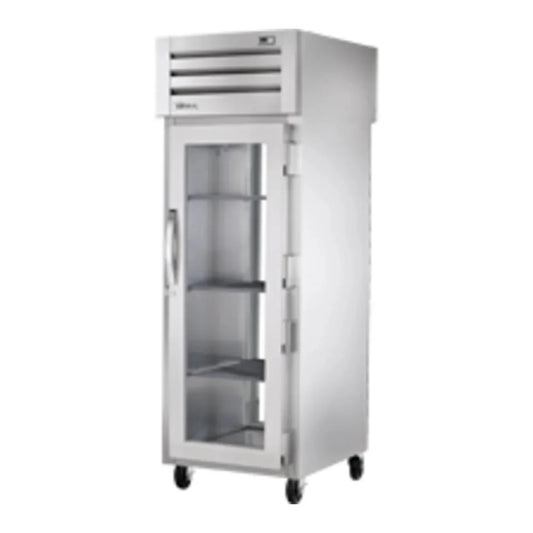 True  27 1/2" Spec Series Stainless Steel Pass-Through Refrigerator with One Section and 2 Right Hinge Glass Doors, Silver, 115v/1ph - STR1RPT-1G-1G-HC