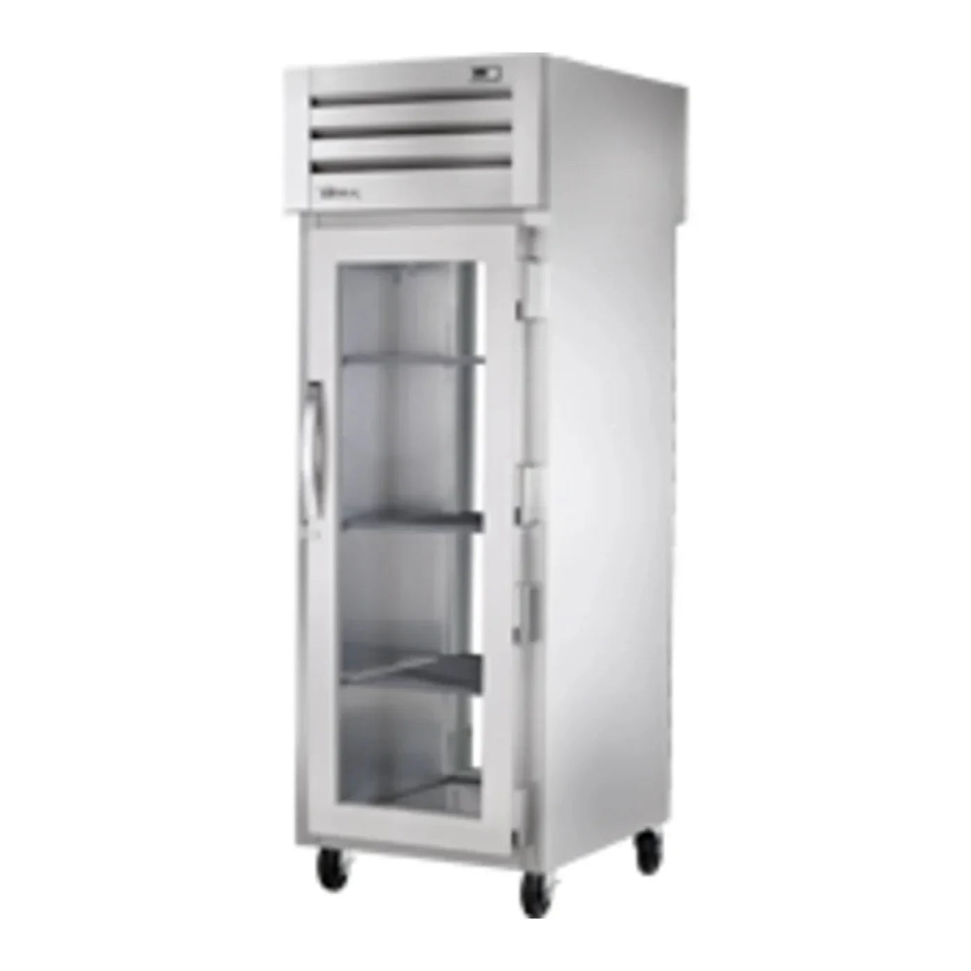 True  27 1/2" Spec Series Stainless Steel Pass-Through Refrigerator with One Section and 2 Right Hinge Glass Doors, Silver, 115v/1ph - STR1RPT-1G-1G-HC
