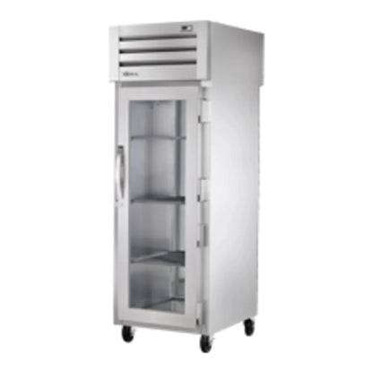 True  27 1/2" Spec Series Stainless Steel Pass-Through Refrigerator with 1 Glass Door, and 1 Solid Door,Silver, 115/1ph - STR1RPT-1G-1S-HC
