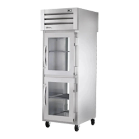 True 27 1/2" Spec Series Stainless Steel Pass-Through Refrigerator with 3 Right Hinge Glass Doors and LED Lighting,Silver,115v/1ph -  STR1RPT-2HG-1G-HC