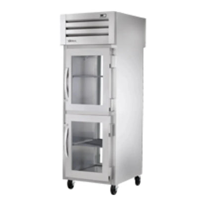 True 27 1/2" Spec Series Stainless Steel Pass-Through Refrigerator with 3 Right Hinge Glass Doors and LED Lighting,Silver,115v/1ph -  STR1RPT-2HG-1G-HC