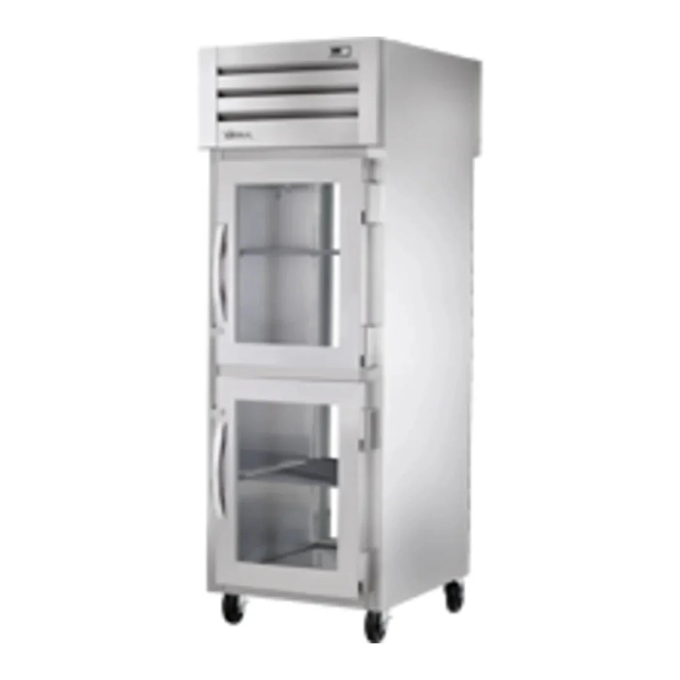 True 27 1/2" Spec Series Stainless Steel Pass-Through Refrigerator with 3 Right Hinge Glass Doors and LED Lighting,Silver,115v/1ph -  STR1RPT-2HG-1G-HC