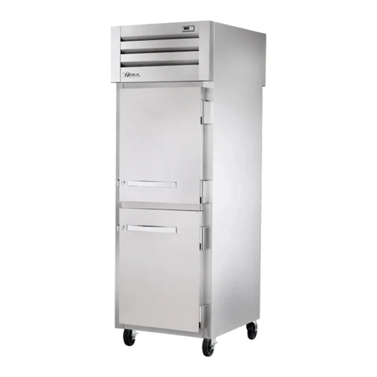True   27 1/2" Spec Series Stainless Steel  Pass-Through Refrigerator with Solid Front Half Door and LED Lighting, 115v/1ph - STR1RPT-2HS-1S-HC
