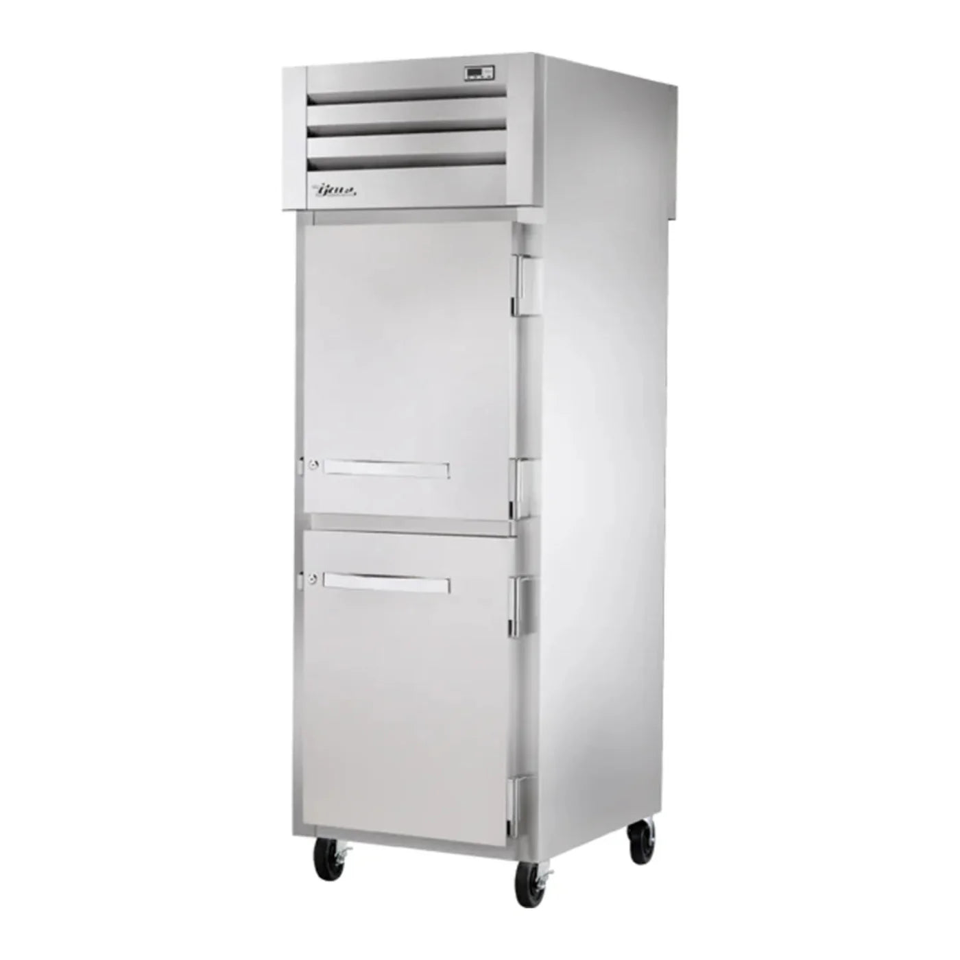 True   27 1/2" Spec Series Stainless Steel  Pass-Through Refrigerator with Solid Front Half Door and LED Lighting, 115v/1ph - STR1RPT-2HS-1S-HC