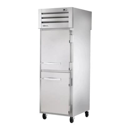 True   27 1/2" Spec Series Stainless Steel  Pass-Through Refrigerator with Solid Front Half Door and LED Lighting, 115v/1ph - STR1RPT-2HS-1S-HC