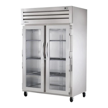 True  52 5/8" Spec Series Stainless Steel Reach-In Refrigerator with 2 Sections and 2 Left/Right Hinge Glass Doors,Silver,115v/1ph - STR2R-2G-HC