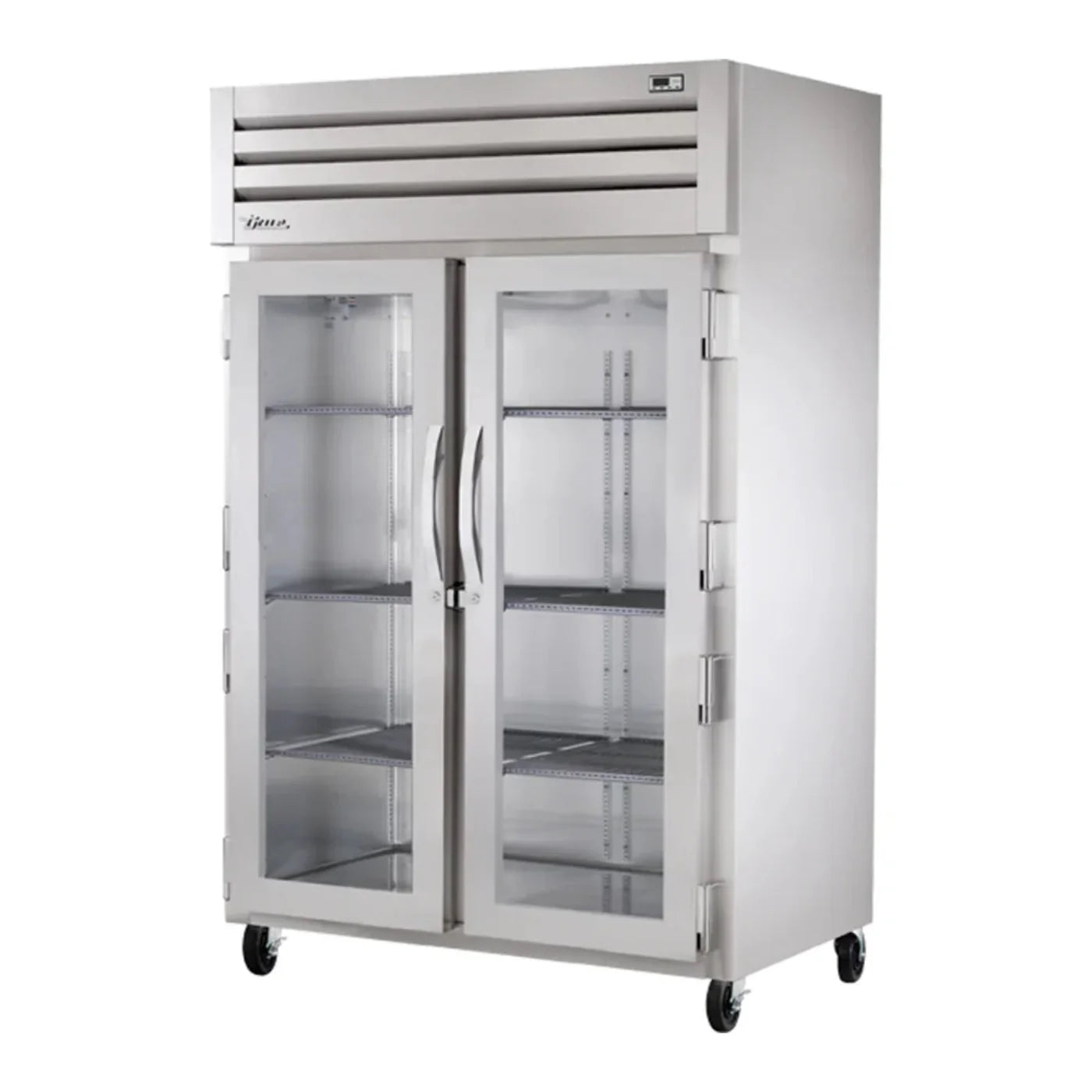 True  52 5/8" Spec Series Stainless Steel Reach-In Refrigerator with 2 Sections and 2 Left/Right Hinge Glass Doors,Silver,115v/1ph - STR2R-2G-HC