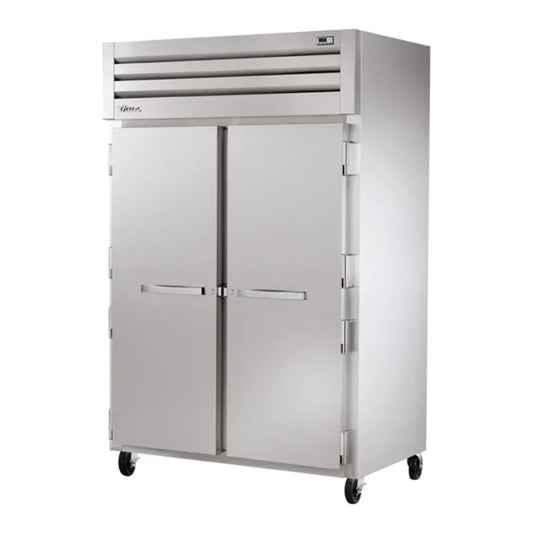 True 52 5/8" Spec Series Stainless Steel Reach In Refrigerator with 2 Sections and 2 Left/Right Hinge Solid Doors,Silver, 115v/1ph - STR2R-2S-HC