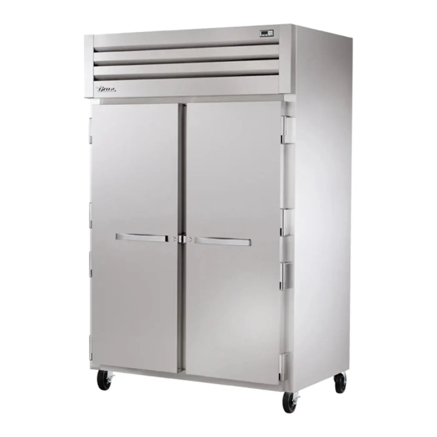 True 52 5/8" Spec Series Stainless Steel Reach In Refrigerator with 2 Sections and 2 Left/Right Hinge Solid Doors,Silver, 115v/1ph - STR2R-2S-HC