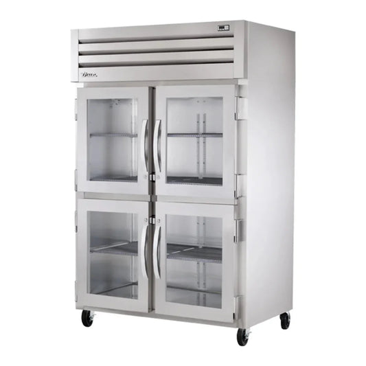 True  52 5/8" Spec Series Stainless Steel Reach In Refrigerator with 2 Sections and 4 Left/Right Hinge Glass Doors,Silver,115v/1ph - STR2R-4HG-HC