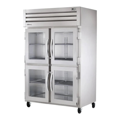 True  52 5/8" Spec Series Stainless Steel Reach In Refrigerator with 2 Sections and 4 Left/Right Hinge Glass Doors,Silver,115v/1ph - STR2R-4HG-HC