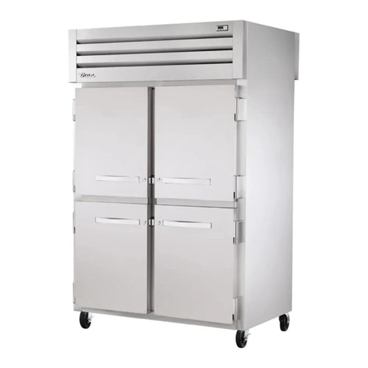 True  52 5/8" Spec Series Stainless Steel Pass-Through Refrigerator with Two Sections, 2 Glass Doors and 4 Solid Doors,Silver,115v/1ph - STR2RPT-4HS-2G-HC