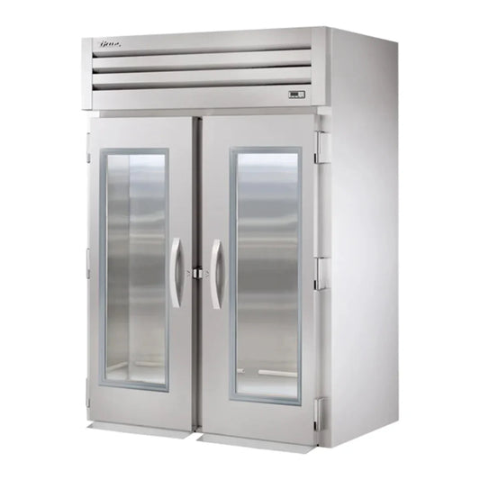 True  68" Spec Series Stainless Steel Roll In Refrigerator with Two Sections and 2 Left/Right Hinge Glass Doors, Silver,115v/1ph - STR2RRI-2G