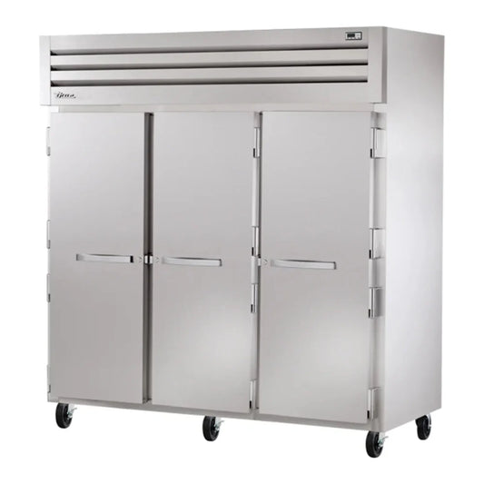True  77 3/4" SPEC SERIES Stainless Steel Three Section Reach In Refrigerator,3 Left/Right Hinge Solid Doors Silver,115v/1ph - STR3R-3S-HC