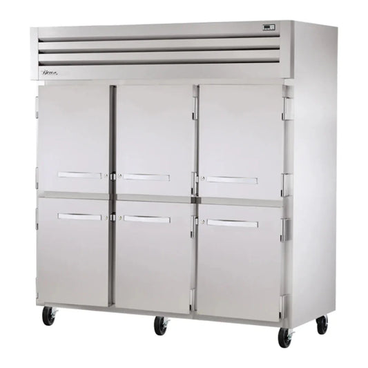 True  77 3/4" SPEC SERIES Stainless Steel Three Section Reach In Refrigerator with 6 Left/Right Hinge Solid Doors, Silver,115v/1ph - STR3R-6HS-HC