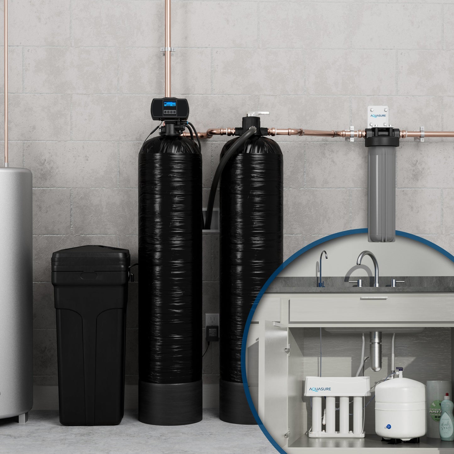 Aquasure Signature Elite | 1,000,000 Gallons Whole House Water Filter Treatment Bundle with 48,000 Grains Softener, 75 GPD Reverse Osmosis System - AS-SE1000A