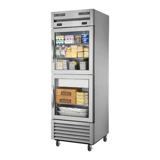 True  27" Aluminum Bottom Mounted Glass Half Door Reach-In Combination Refrigerator / Freezer, Silver, 115v/1ph - T-23DT-G-HC-FGD01