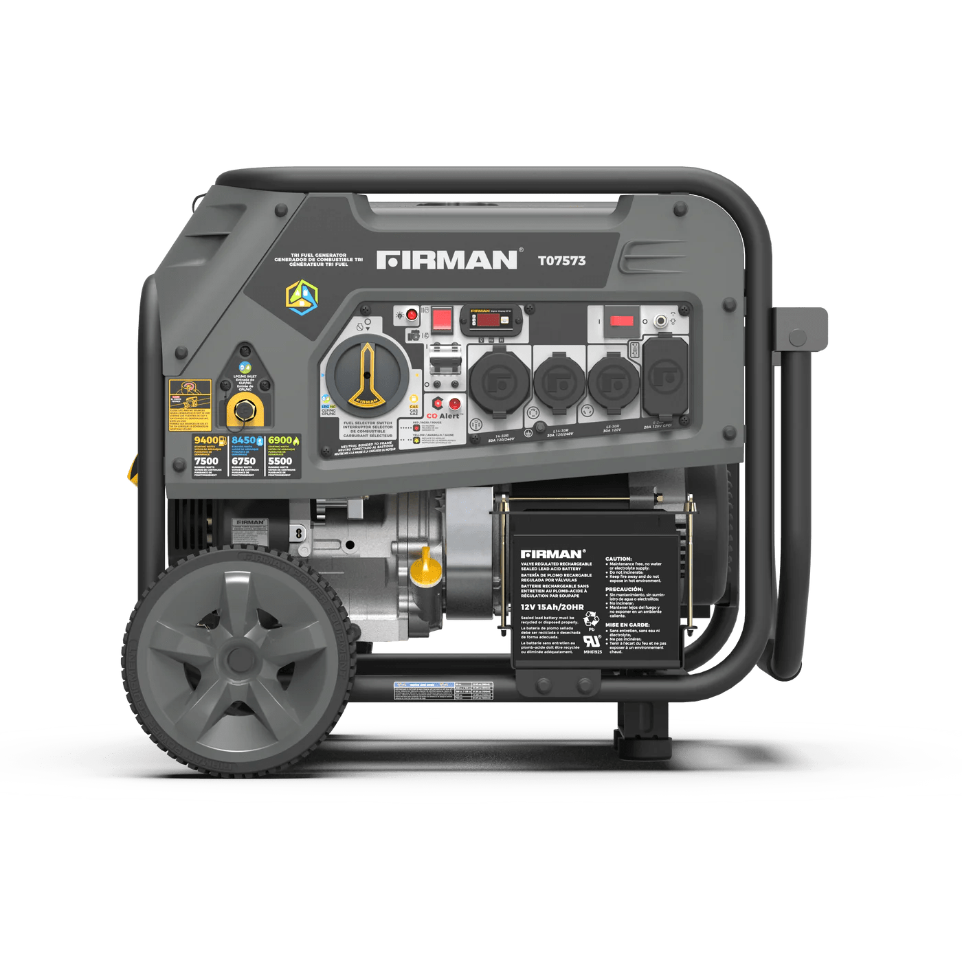 Firman T07573 Tri-Fuel Gas Propane Natural Gas Generator 7500W/9400W 120/240V with Electric Start Manufacturer RFB T07573
