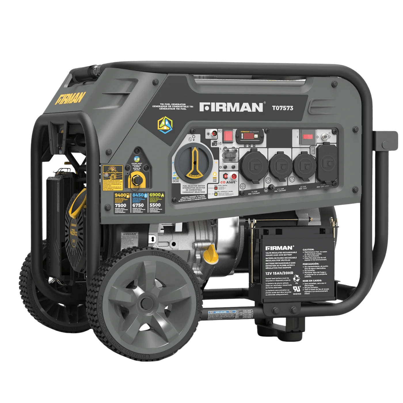 Firman T07573 Tri-Fuel Gas Propane Natural Gas Generator 7500W/9400W 120/240V with Electric Start Manufacturer RFB T07573