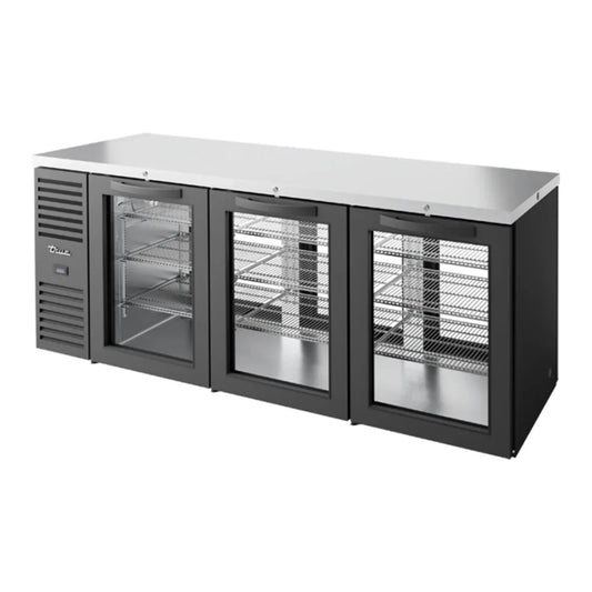 True 84" TBR/TDR Series Stainless Steel Pass-Through Back Bar Refrigerator with LED Lighting, Black,115v/1ph - TBR84-PTSZ1-L-B-GGG-GGG-1
