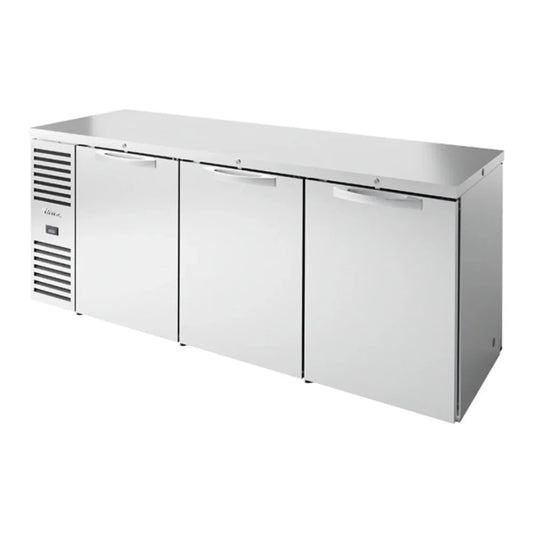 True 84" TBR/TDR Series Stainless Steel Pass-Through Back Bar Refrigerator with LED Lighting and Swinging Solid Doors, Silver,115v/1ph -  TBR84-PTSZ1-L-S-SSS-SSS-1