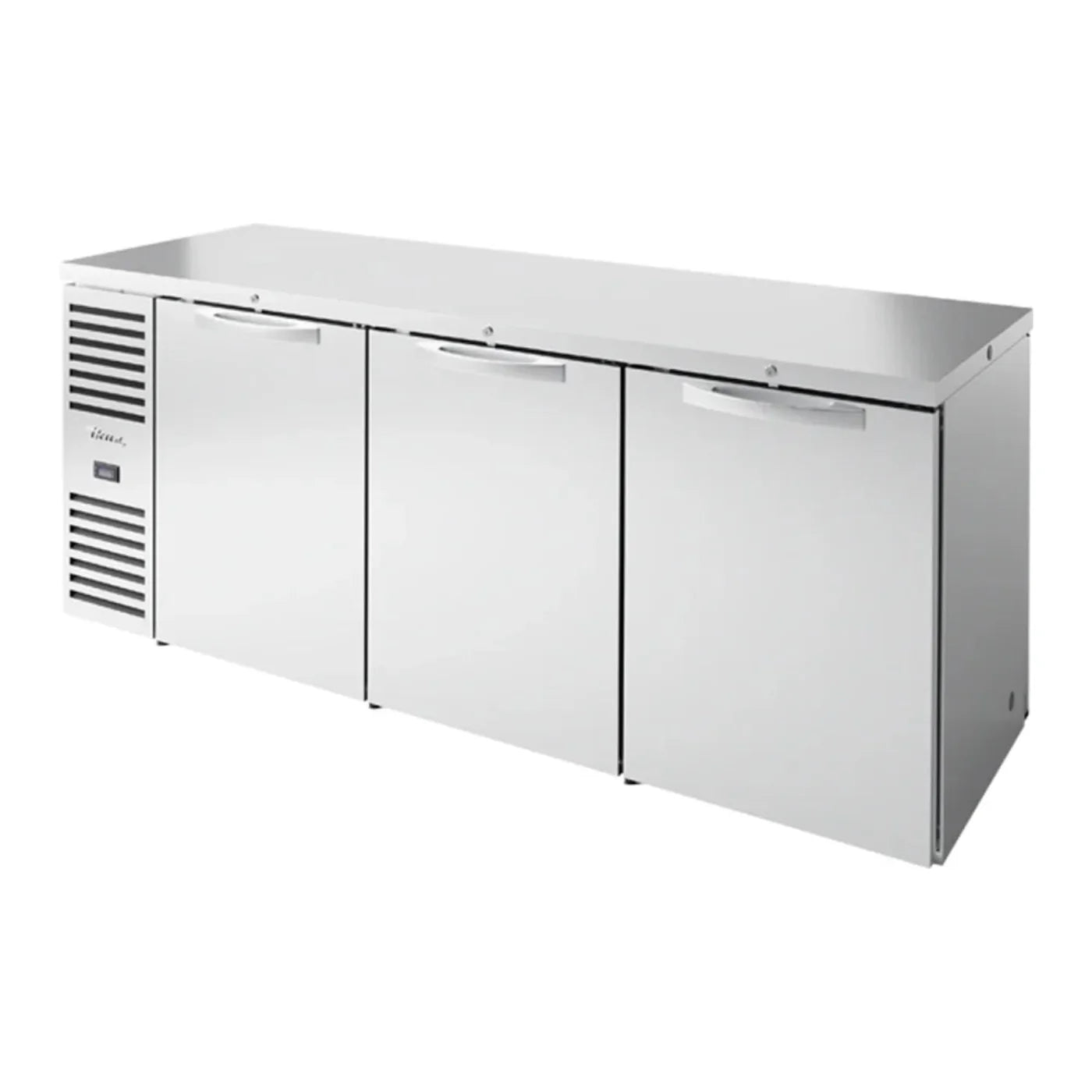 True 84" TBR/TDR Series Stainless Steel Pass-Through Back Bar Refrigerator with LED Lighting and Swinging Solid Doors, Silver,115v/1ph -  TBR84-PTSZ1-L-S-SSS-SSS-1