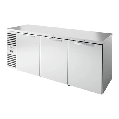 True 84" TBR/TDR Series Stainless Steel Pass-Through Back Bar Refrigerator with LED Lighting and Swinging Solid Doors, Silver,115v/1ph -  TBR84-PTSZ1-L-S-SSS-SSS-1