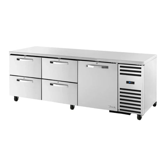 True  93" SPEC SERIES Stainless Steel Undercounter Refrigerator with 3 Sections, 1 Door, 4 Drawers and Hydrocarbon Refrigerant,115v/1ph - TUC-93D-4-HC-SPEC3