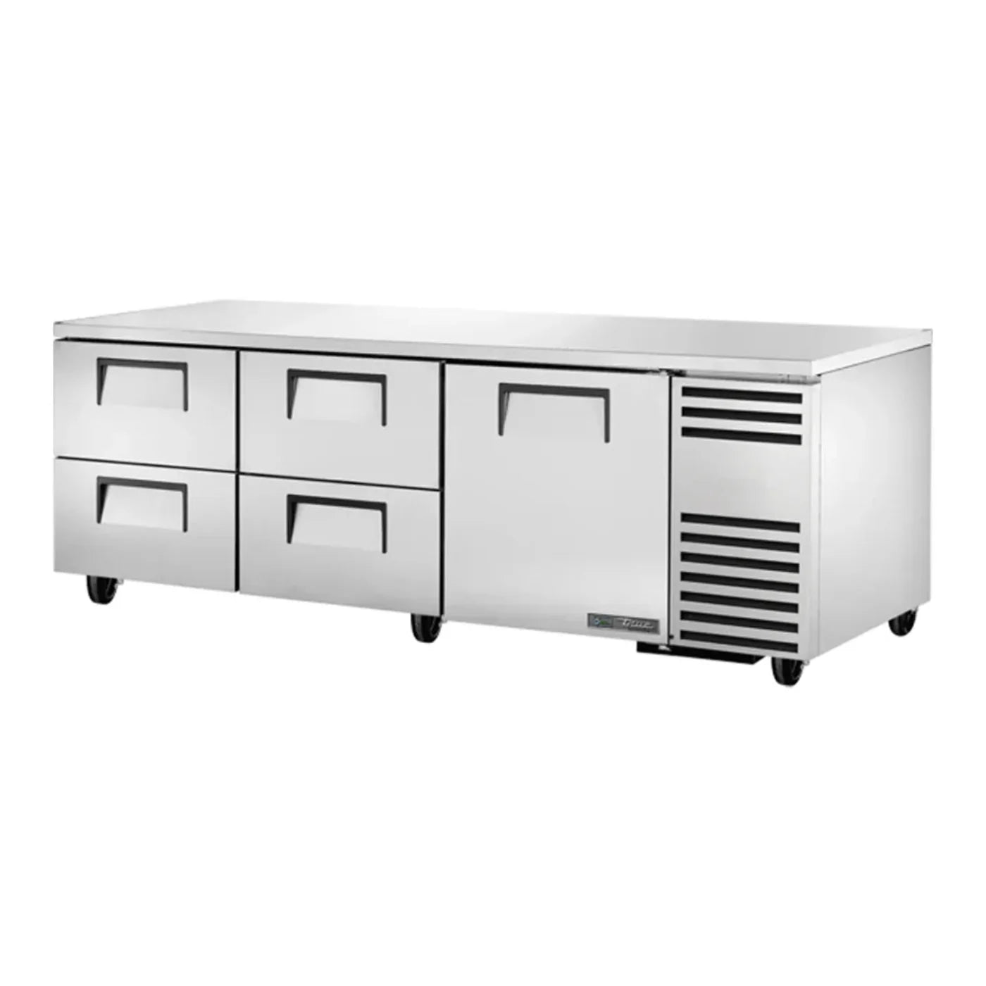 True  93 1/4" Stainless Steel and Aluminum Undercounter Refrigerator with 3 Sections, 1 Door and 4 Drawers, Silver, 115v/1ph - TUC-93D-4-HC
