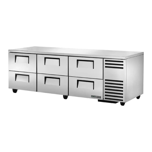 True  93 1/4"  Stainless Steel and Aluminum Undercounter Refrigerator with 3 Sections and 6 Drawers,Silver.115/1ph - TUC-93D-6-HC